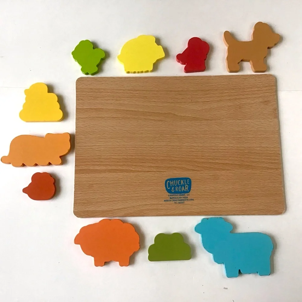 Chuckle & Roar Wooden Puzzle 10 Colorful Animal Pieces for Kids Children